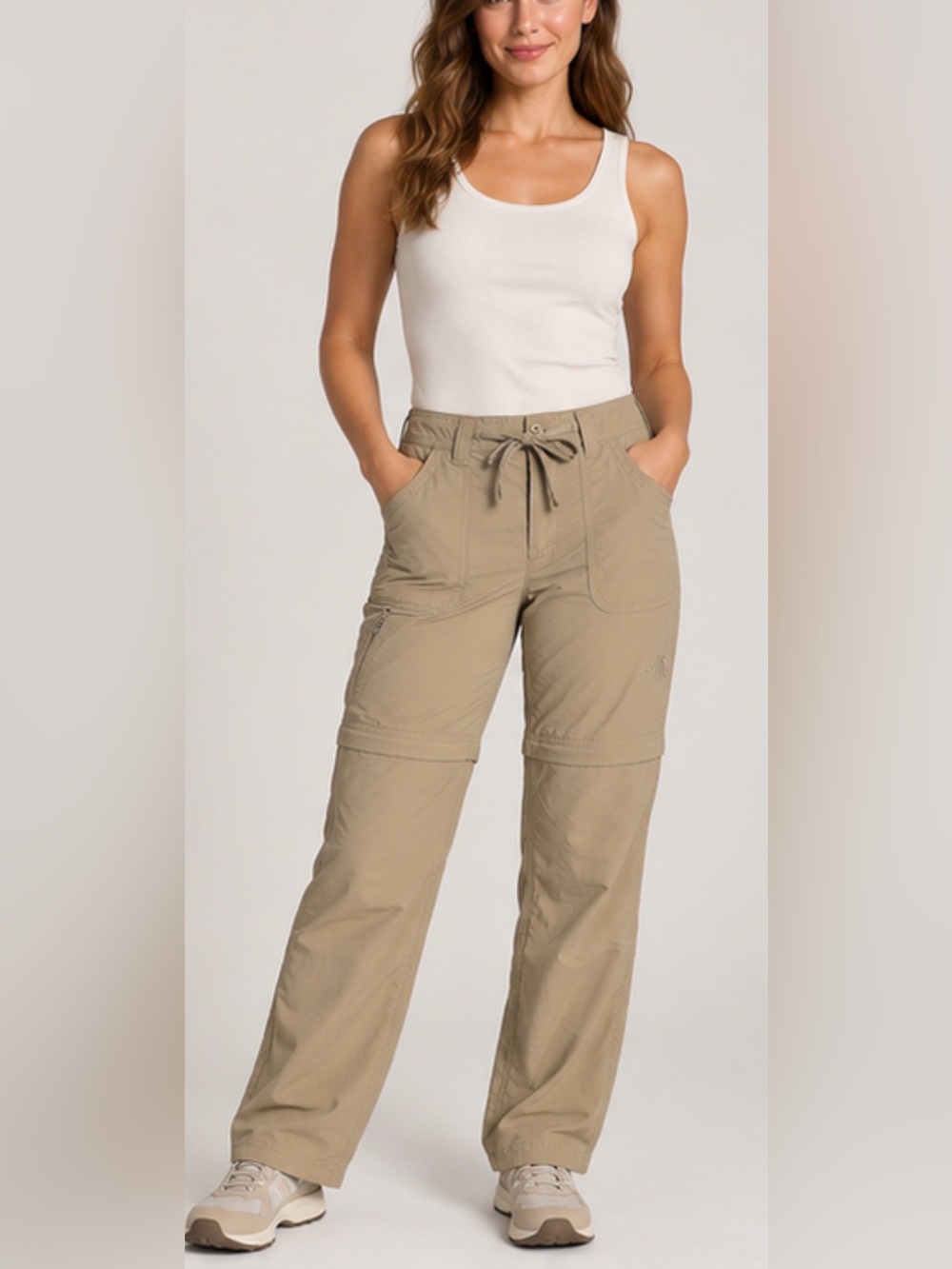 The North Face Women’s Size 8 Khaki Convertible Hiking Pants Zip-Off Nylon